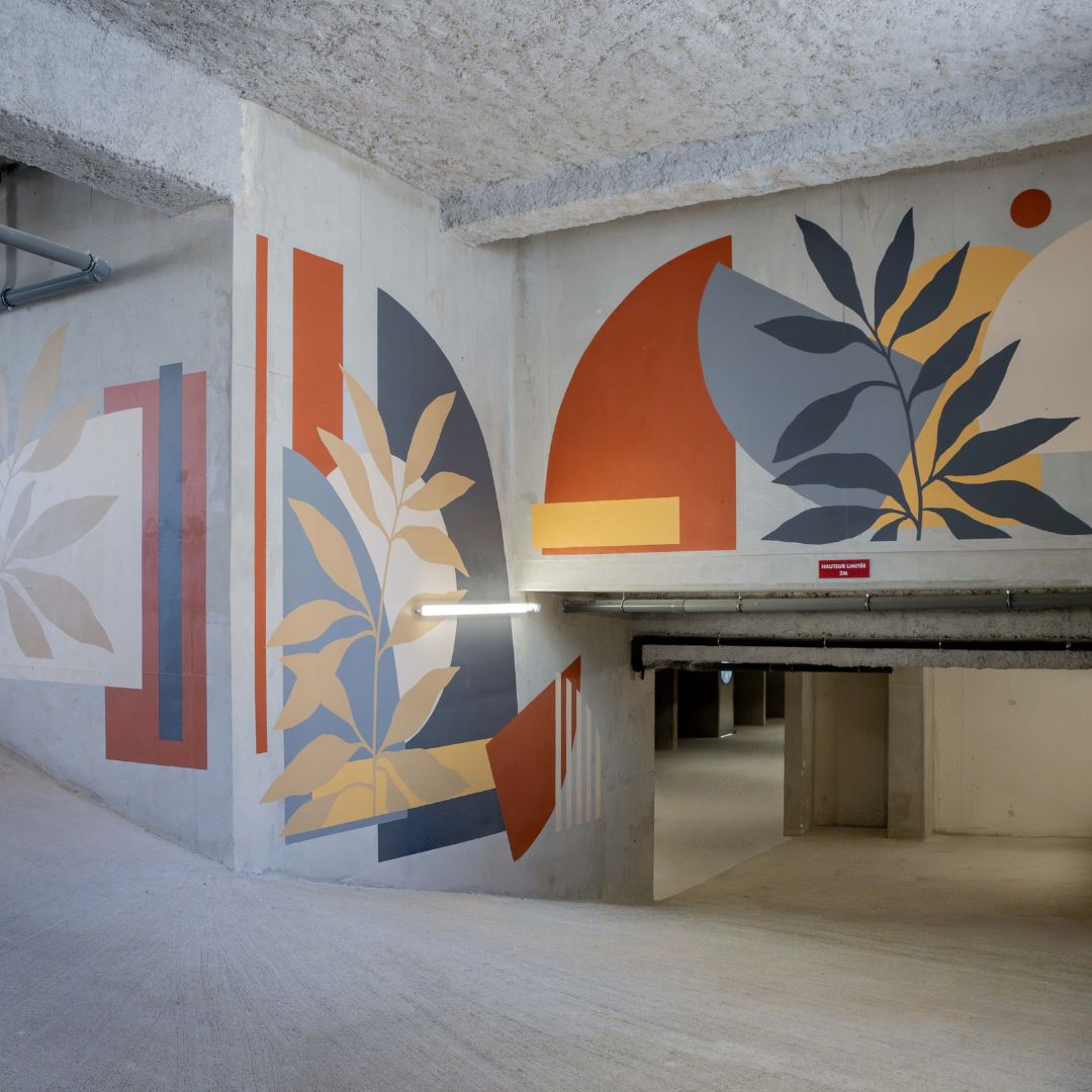 Fresque décorative du parking de la résidence Rocca Bella à Saint-Jean-de-Védas