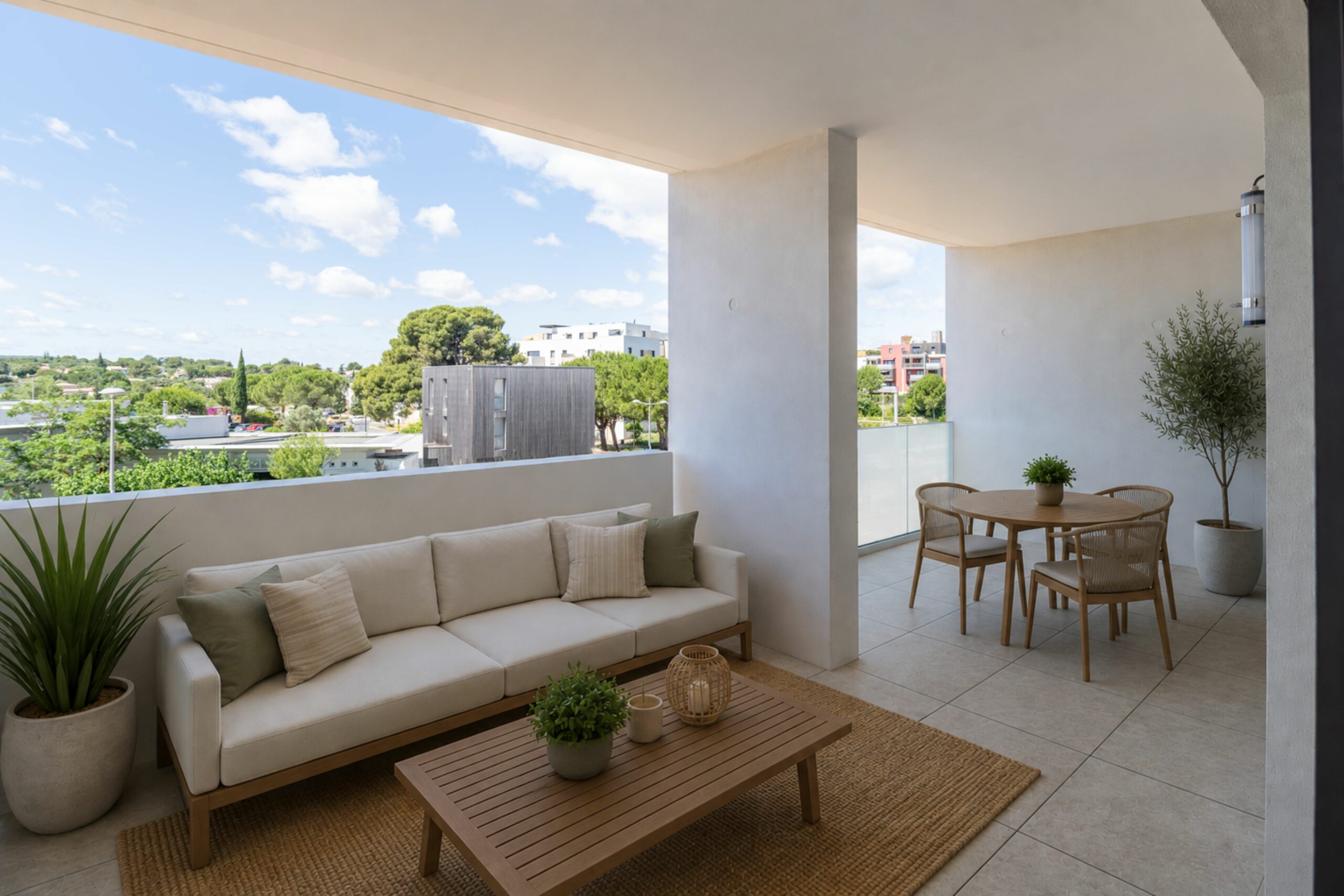Grande terrasse aménagée du T2 disponible à Rocca Bella à Saint-Jean-de-Védas