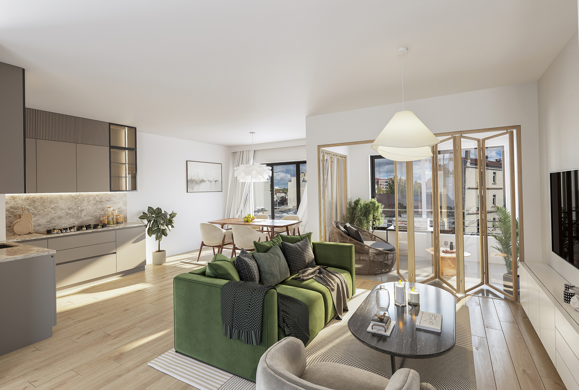 Séjour lumineux d’un appartement de la résidence Faubourg 45 à Boulogne-Billancourt